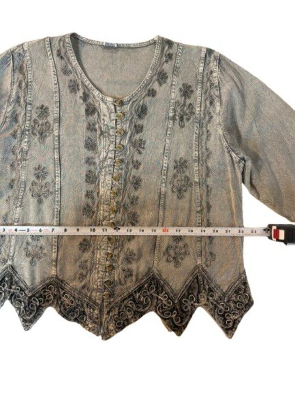 Boho Embroidered 100% Rayon Blouse Free Size Excellent Condition. - Picture 5 of 8